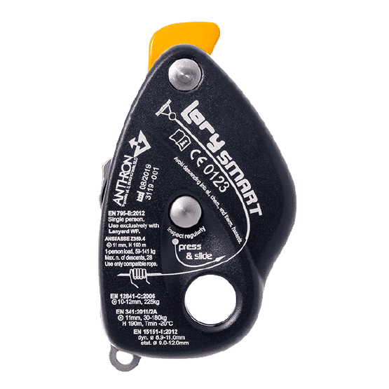 DESCENSOR ASEGURADOR ALUMINIO NEGRO 225 kg CE-EN 12841-EN 341-EN 15151-EN 795 LORY SMART - 5152211 ARMBURY - Imagen 1